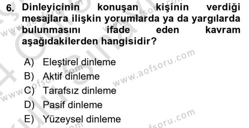 İnsan İlişkileri ve İletişim Dersi 2023 - 2024 Yılı Yaz Okulu Sınavı 6. Soru