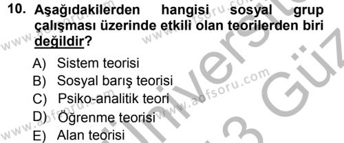 Sosyal Hizmete Giriş Dersi 2012 - 2013 Yılı (Vize) Ara Sınavı 10. Soru