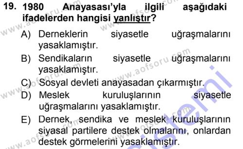 Sosyal Hizmete Giriş Dersi 2012 - 2013 Yılı (Final) Dönem Sonu Sınavı 19. Soru