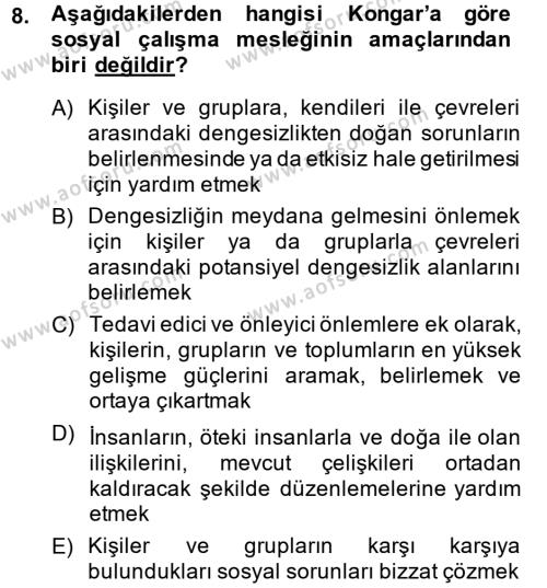 Sosyal Hizmete Giriş Dersi 2013 - 2014 Yılı (Vize) Ara Sınavı 8. Soru
