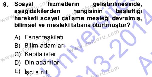 Sosyal Hizmete Giriş Dersi 2013 - 2014 Yılı (Vize) Ara Sınavı 9. Soru