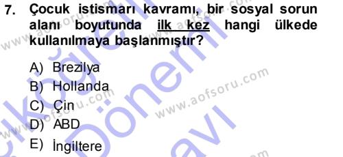 Sosyal Hizmete Giriş Dersi 2013 - 2014 Yılı (Final) Dönem Sonu Sınavı 7. Soru