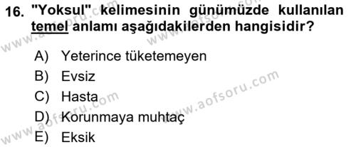 Sosyal Hizmete Giriş Dersi 2021 - 2022 Yılı Yaz Okulu Sınavı 16. Soru