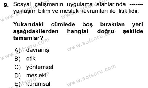 Sosyal Hizmete Giriş Dersi 2021 - 2022 Yılı Yaz Okulu Sınavı 9. Soru