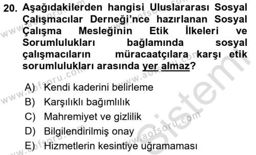 Sosyal Hizmete Giriş Dersi 2022 - 2023 Yılı (Vize) Ara Sınavı 20. Soru