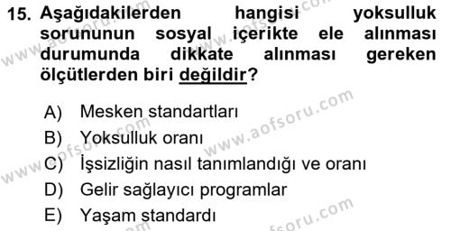 Sosyal Hizmete Giriş Dersi 2022 - 2023 Yılı (Final) Dönem Sonu Sınavı 15. Soru