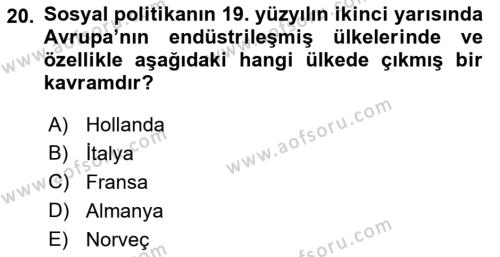 Sosyal Hizmete Giriş Dersi 2022 - 2023 Yılı (Final) Dönem Sonu Sınavı 20. Soru