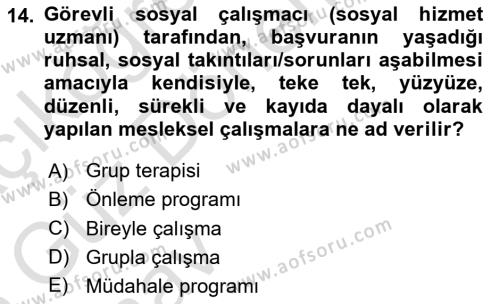 Sosyal Hizmete Giriş Dersi 2024 - 2025 Yılı (Vize) Ara Sınavı 14. Soru