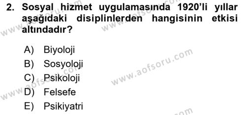 Sosyal Hizmete Giriş Dersi 2024 - 2025 Yılı (Vize) Ara Sınavı 2. Soru