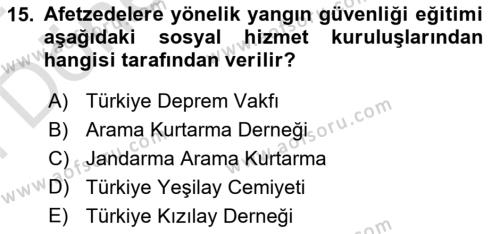 Sosyal Hizmet Kuruluşları Dersi 2023 - 2024 Yılı (Final) Dönem Sonu Sınavı 15. Soru