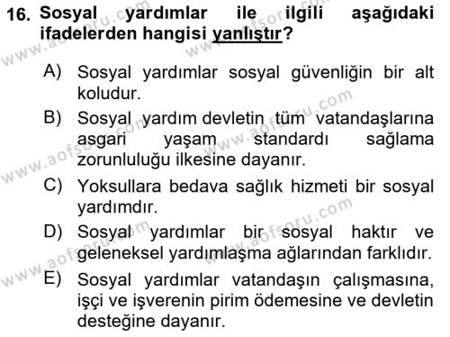 Sosyal Hizmet Kuruluşları Dersi 2023 - 2024 Yılı (Final) Dönem Sonu Sınavı 16. Soru