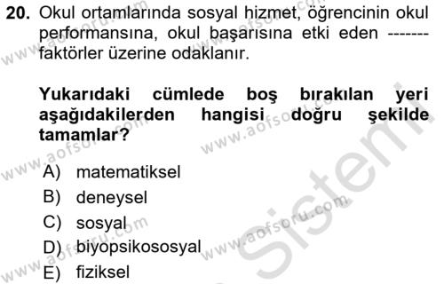 Sosyal Hizmet Kuruluşları Dersi 2023 - 2024 Yılı (Final) Dönem Sonu Sınavı 20. Soru