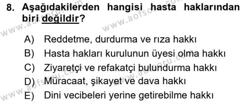 Sosyal Hizmet Kuruluşları Dersi 2023 - 2024 Yılı (Final) Dönem Sonu Sınavı 8. Soru