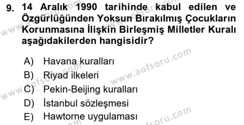 Sosyal Hizmet Kuruluşları Dersi 2023 - 2024 Yılı (Final) Dönem Sonu Sınavı 9. Soru