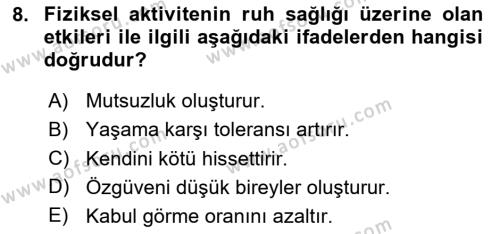 Temel Sağlık Hizmetleri Dersi 2020 - 2021 Yılı Yaz Okulu Sınavı 8. Soru