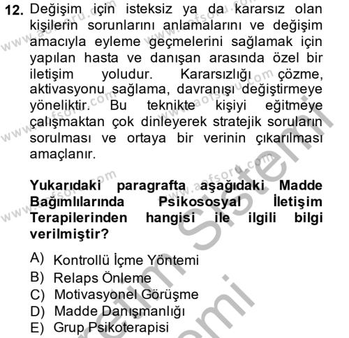 Temel Bakım Hizmetleri Dersi 2013 - 2014 Yılı (Final) Dönem Sonu Sınavı 12. Soru