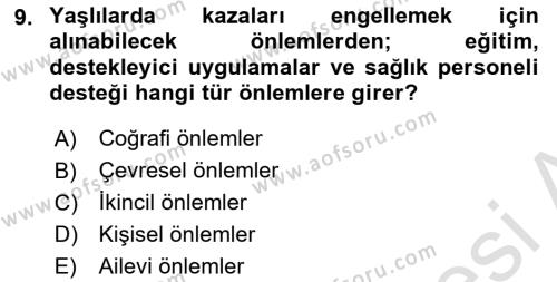 Temel Bakım Hizmetleri Dersi 2020 - 2021 Yılı (Vize) Ara Sınavı 9. Soru