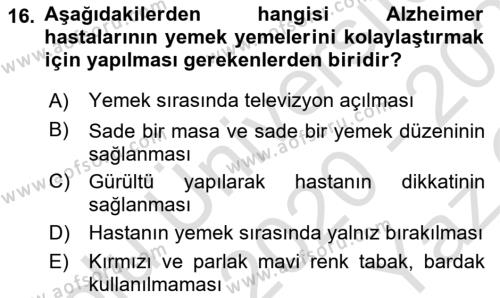 Temel Bakım Hizmetleri Dersi 2020 - 2021 Yılı Yaz Okulu Sınavı 16. Soru