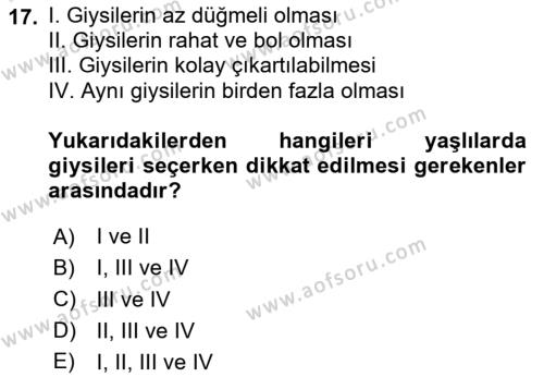 Temel Bakım Hizmetleri Dersi 2020 - 2021 Yılı Yaz Okulu Sınavı 17. Soru