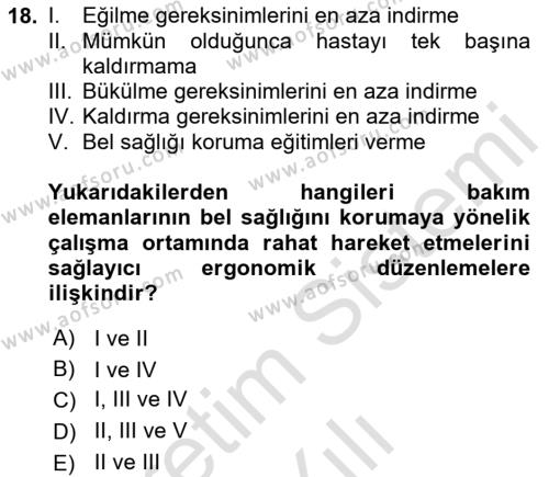 Temel Bakım Hizmetleri Dersi 2020 - 2021 Yılı Yaz Okulu Sınavı 18. Soru