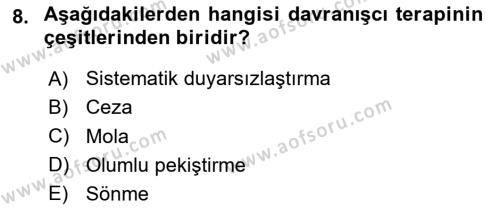 Temel Bakım Hizmetleri Dersi 2020 - 2021 Yılı Yaz Okulu Sınavı 8. Soru