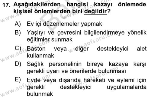 Temel Bakım Hizmetleri Dersi 2023 - 2024 Yılı (Final) Dönem Sonu Sınavı 17. Soru