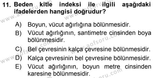 Yaşlı ve Hasta Bakım Hizmetleri Dersi 2018 - 2019 Yılı 3 Ders Sınavı 11. Soru