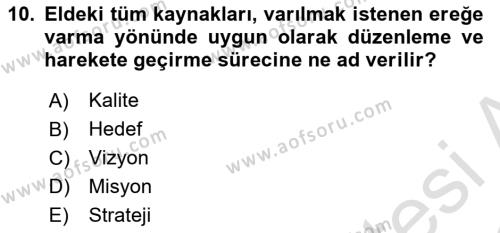 Sosyal Hizmet Yönetimi Dersi 2021 - 2022 Yılı (Vize) Ara Sınavı 10. Soru