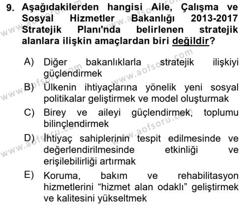 Sosyal Hizmet Yönetimi Dersi 2021 - 2022 Yılı (Vize) Ara Sınavı 9. Soru