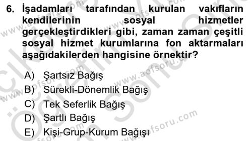 Sosyal Hizmet Yönetimi Dersi 2021 - 2022 Yılı (Final) Dönem Sonu Sınavı 6. Soru