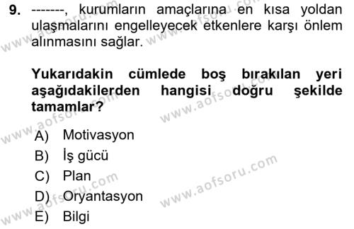 Sosyal Hizmet Yönetimi Dersi 2021 - 2022 Yılı (Final) Dönem Sonu Sınavı 9. Soru