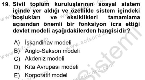 Sosyal Hizmet Yönetimi Dersi 2021 - 2022 Yılı Yaz Okulu Sınavı 19. Soru