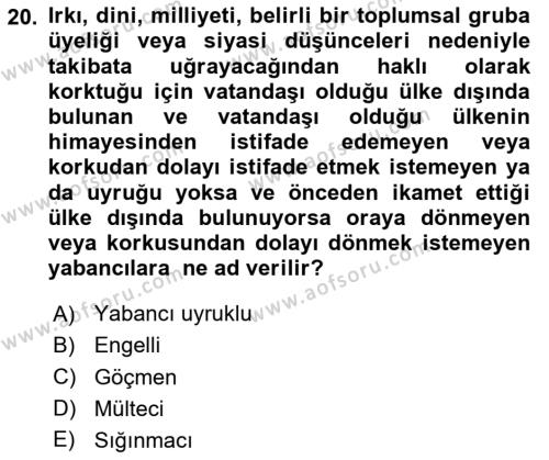 Sosyal Hizmet Mevzuatı Dersi 2020 - 2021 Yılı Yaz Okulu Sınavı 20. Soru