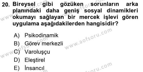 Sosyal Hizmet Kuram Ve Yaklaşımları Dersi 2020 - 2021 Yılı Yaz Okulu Sınavı 20. Soru