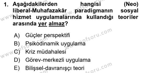 Sosyal Hizmet Kuram Ve Yaklaşımları Dersi 2021 - 2022 Yılı (Vize) Ara Sınavı 1. Soru