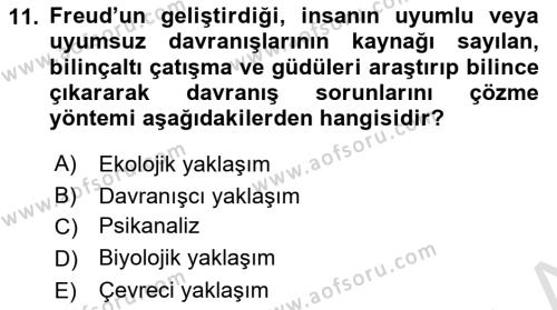 Sosyal Hizmet Kuram Ve Yaklaşımları Dersi 2021 - 2022 Yılı (Vize) Ara Sınavı 11. Soru