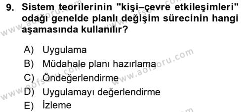 Sosyal Hizmet Kuram Ve Yaklaşımları Dersi 2021 - 2022 Yılı (Vize) Ara Sınavı 9. Soru