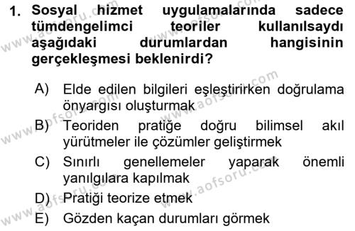 Sosyal Hizmet Kuram Ve Yaklaşımları Dersi 2021 - 2022 Yılı (Final) Dönem Sonu Sınavı 1. Soru