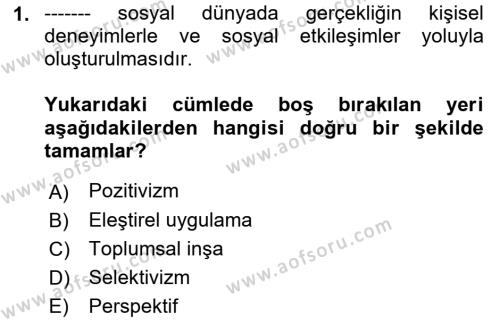 Sosyal Hizmet Kuram Ve Yaklaşımları Dersi 2022 - 2023 Yılı (Vize) Ara Sınavı 1. Soru