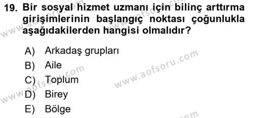 Sosyal Hizmet Kuram Ve Yaklaşımları Dersi 2022 - 2023 Yılı (Final) Dönem Sonu Sınavı 19. Soru