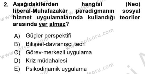 Sosyal Hizmet Kuram Ve Yaklaşımları Dersi 2022 - 2023 Yılı (Final) Dönem Sonu Sınavı 2. Soru