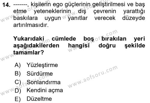 Sosyal Hizmet Kuram Ve Yaklaşımları Dersi 2023 - 2024 Yılı (Vize) Ara Sınavı 14. Soru