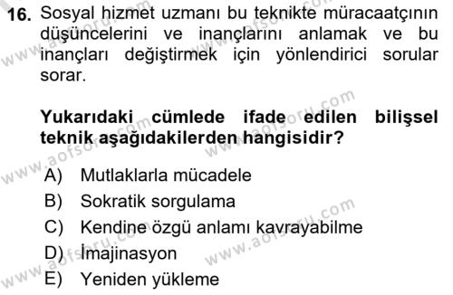 Sosyal Hizmet Kuram Ve Yaklaşımları Dersi 2023 - 2024 Yılı (Vize) Ara Sınavı 16. Soru