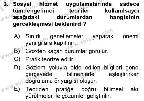 Sosyal Hizmet Kuram Ve Yaklaşımları Dersi 2023 - 2024 Yılı (Vize) Ara Sınavı 3. Soru