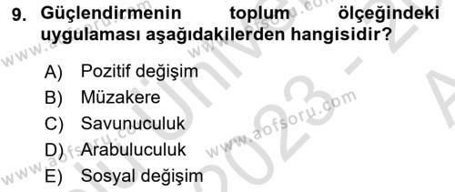 Sosyal Hizmet Kuram Ve Yaklaşımları Dersi 2023 - 2024 Yılı (Vize) Ara Sınavı 9. Soru