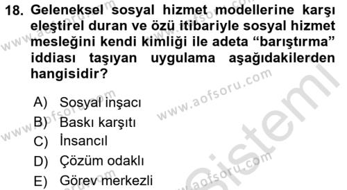 Sosyal Hizmet Kuram Ve Yaklaşımları Dersi 2023 - 2024 Yılı (Final) Dönem Sonu Sınavı 18. Soru