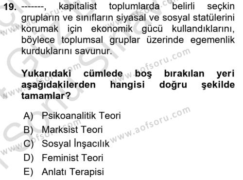 Sosyal Hizmet Kuram Ve Yaklaşımları Dersi 2023 - 2024 Yılı (Final) Dönem Sonu Sınavı 19. Soru