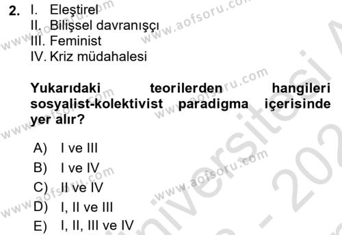Sosyal Hizmet Kuram Ve Yaklaşımları Dersi 2023 - 2024 Yılı (Final) Dönem Sonu Sınavı 2. Soru