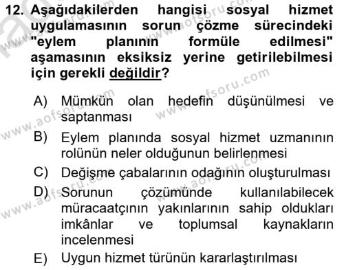 Bireyle Sosyal Hizmet Dersi 2022 - 2023 Yılı Yaz Okulu Sınavı 12. Soru