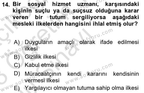 Bireyle Sosyal Hizmet Dersi 2022 - 2023 Yılı Yaz Okulu Sınavı 14. Soru